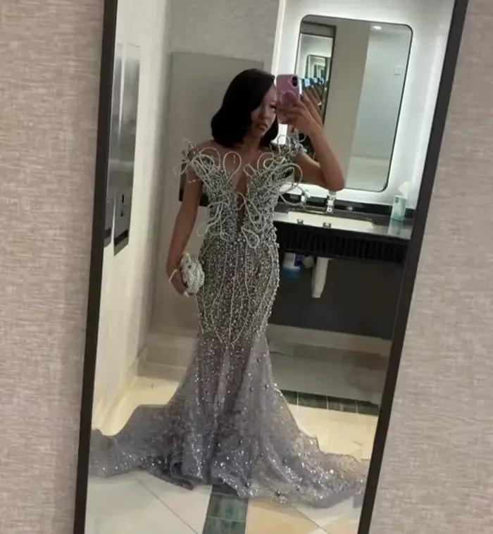 Robes de bal sud-africaines argentées pour filles noires, style sirène, avec paillettes transparente