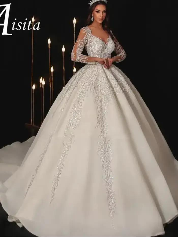Robes De mariée modernes chérie 6t Robes De mariée dentelle Appliques manches longues longueur De pl