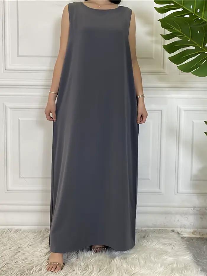 Dubaï Abaya Robe tout-Match tenue décontracté sans manches robes intérieures musulmanes pour les fem