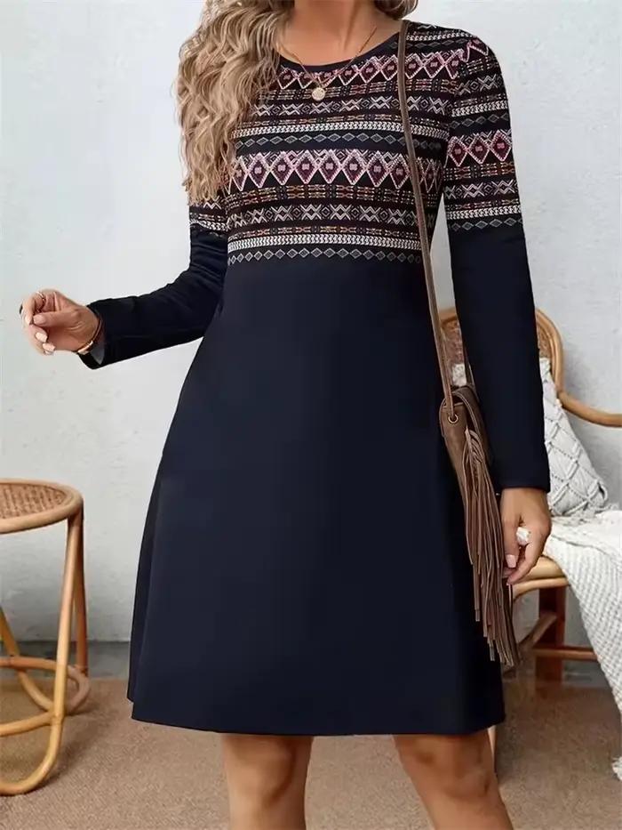 Robes imprimées à motifs de Style ethnique Tribal pour femmes, robe ample à manches longues, à la mo