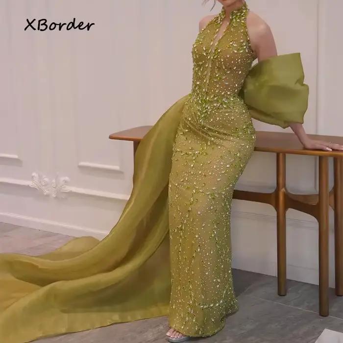 Robes de soirée personnalisées, haut à licou, robe droite avec traîne Court, luxueuse, perles faites