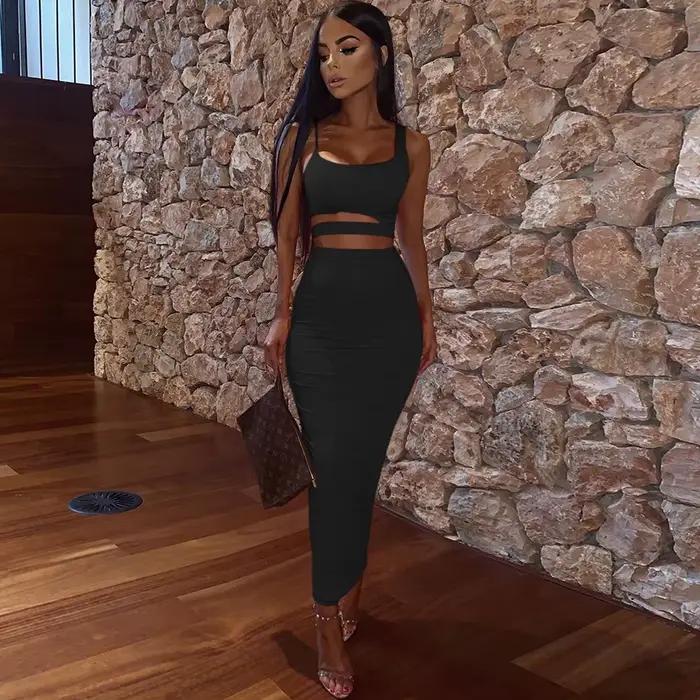 Robe Longue Élégante pour Femme, Tenue de Soirée, Vêtements Féminins, Sexy, Plissée, Évidée, Deux Pi