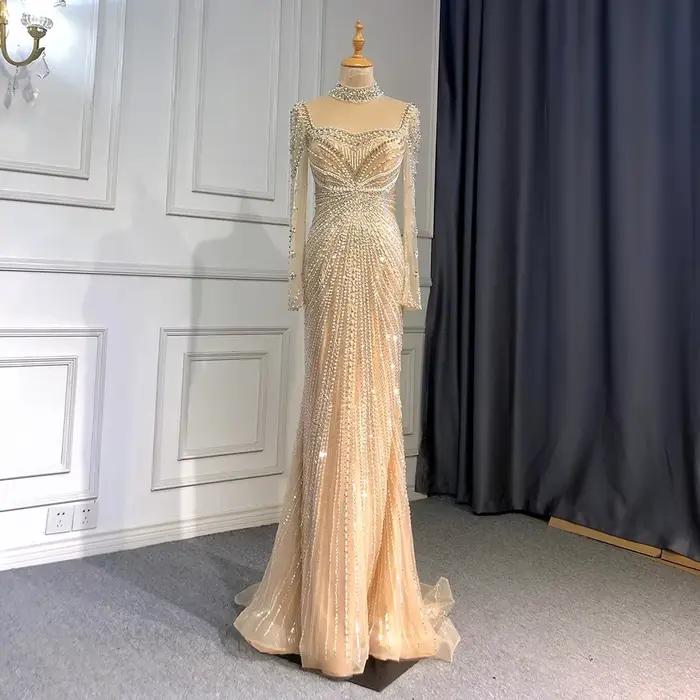 SERENE HILL-robe de soirée de forme sirène, tenue de soirée élégante, couleur chair, luxueuse, avec 