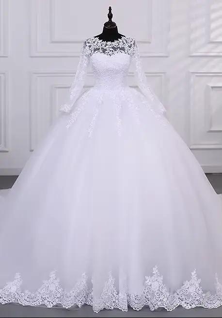 Robes de mariée à manches longues robe de mariée pas cher robes de mariée blanc pur avec train robe 