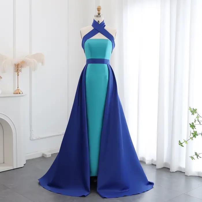 Sharon Said-Robe de Soirée Turquoise avec Surjupe Royal pour Abonnés aniques, Tenue de ixde Mariage 