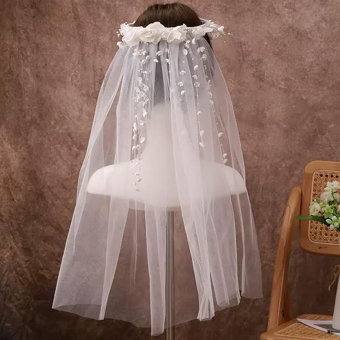Voile de Mariage Blanc Ivoire à Bords Longs en Dentelle pour Patients, Accessoire avec Peigne pour M