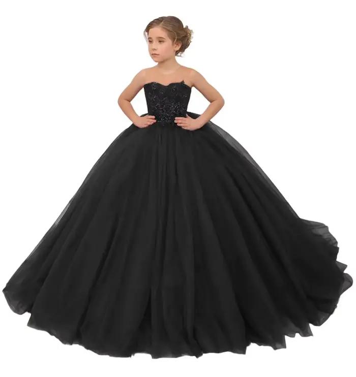 Robe de fille bourgogne avec appliques à fleurs, col rond, robe de soirée, fleur élégante, premier m
