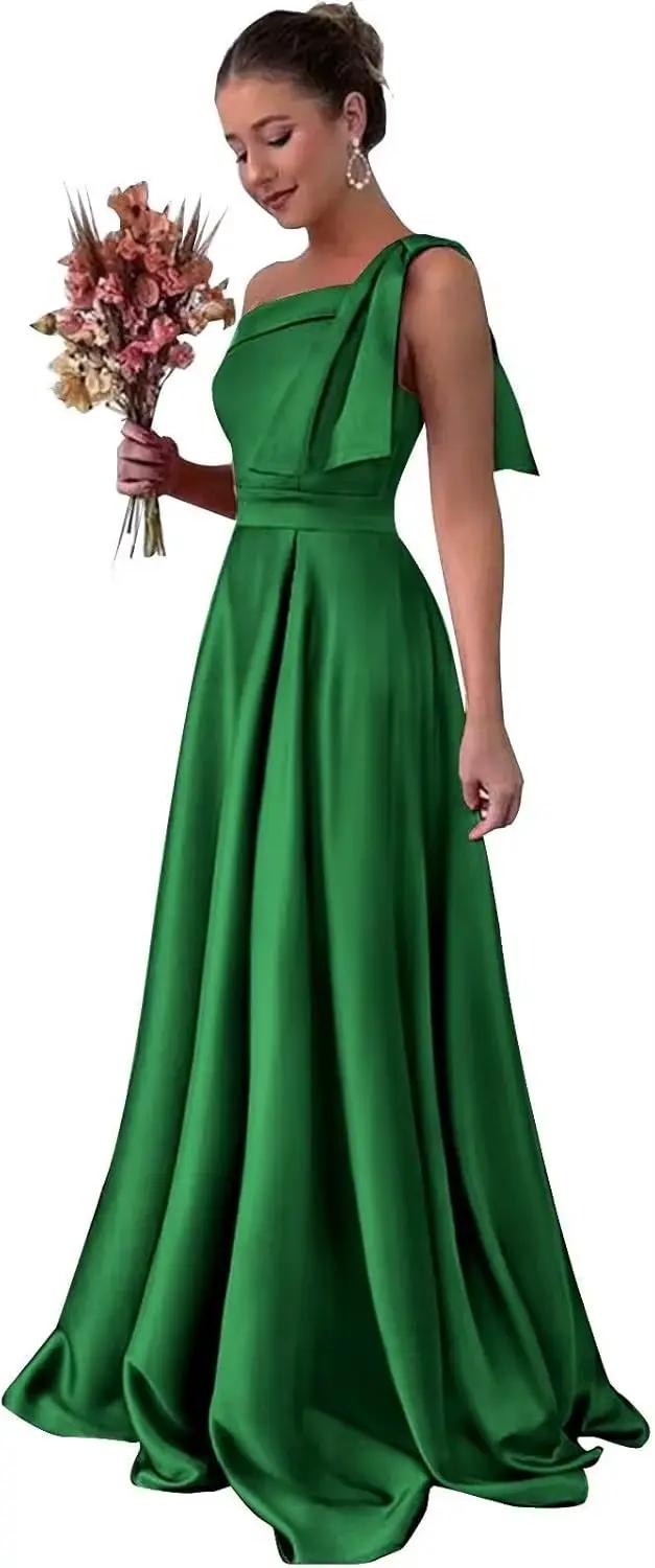 Robe de demoiselle d'honneur asymétrique à grand nœud, en satin plissé avec poches, robe de bal simp