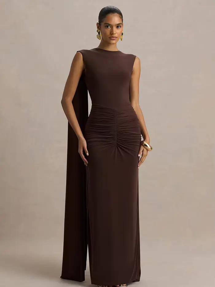 Nouvelle Robe de Soirée Dos Nu Élégante pour Femme, Robe Longue Moulante Froncée avec Ruban, Robe de