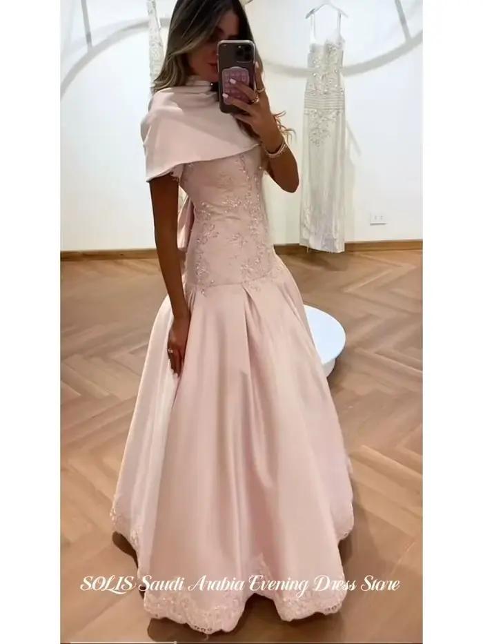 SOLIS – robe de bal chic rose, modeste, col haut, en dentelle et paillettes, robes de soirée pour oc