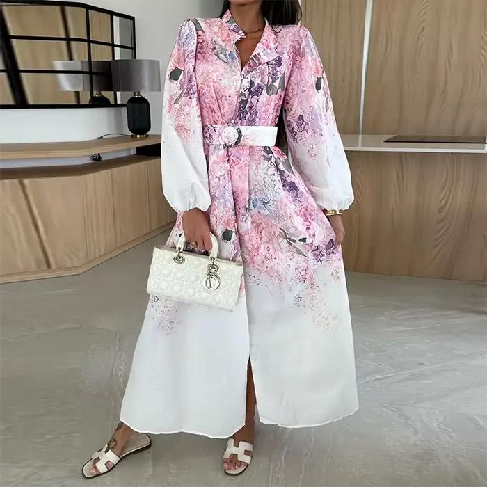 Robes d'été et de printemps pour femmes, robe longue à imprimé tendance, manches lanternes, taille h