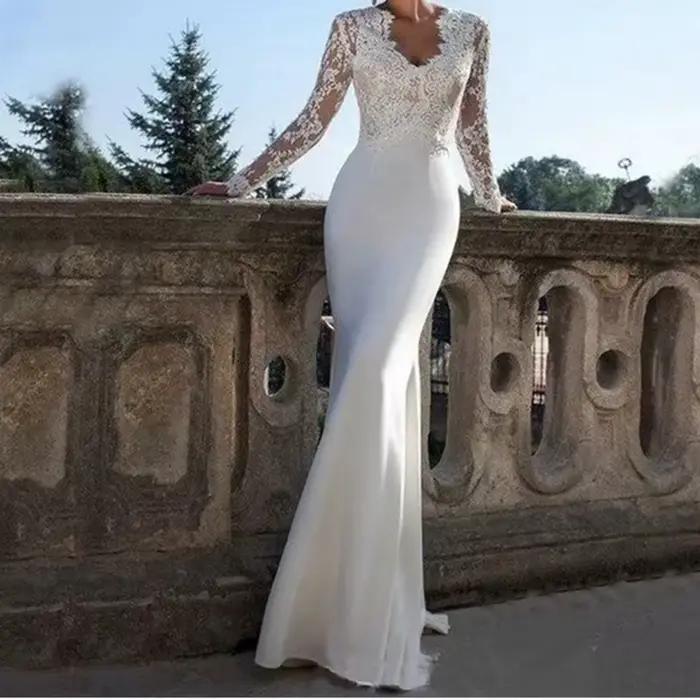 Robes De mariée en dentelle à manches longues, col en v, avec des Appliques, sans manches, Robe De M