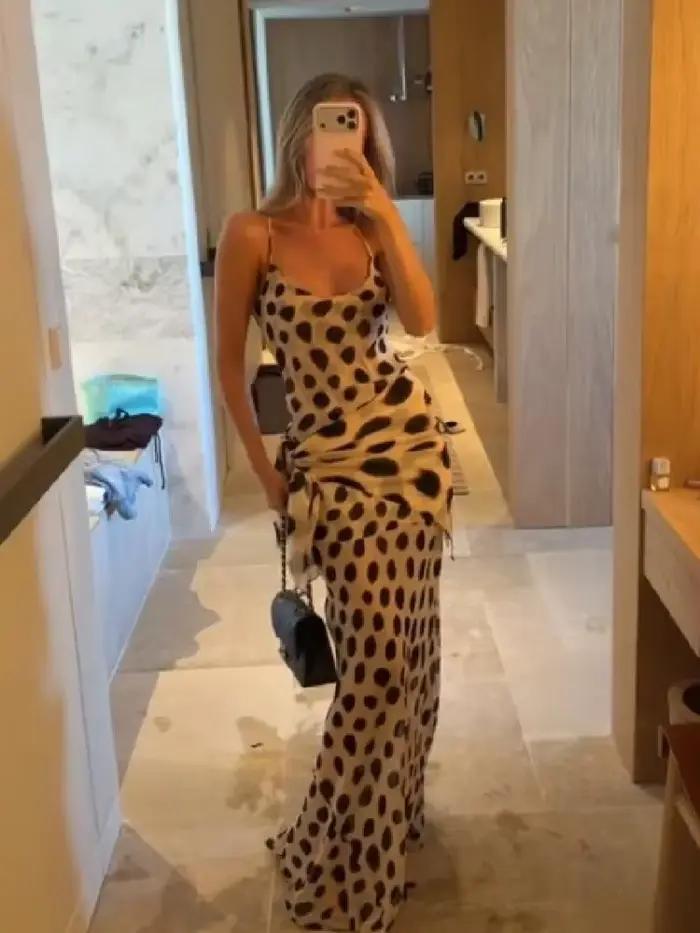 Robe longue tendance imprimé animal, col en V, froncée, avec cordon de serrage, sexy, pour femme, id