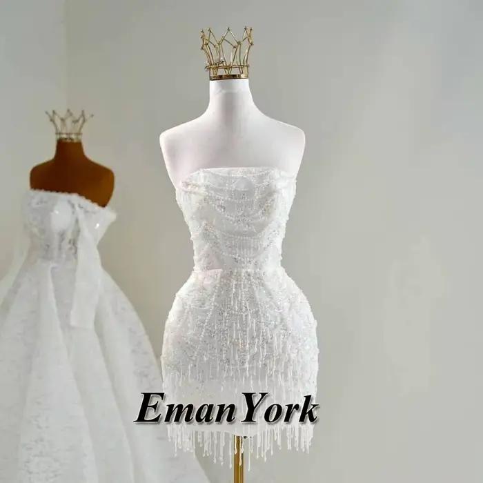 Robes de mariée miniatures délicates EmanY pour la mariée, sans bretelles, avec perles et paillettes