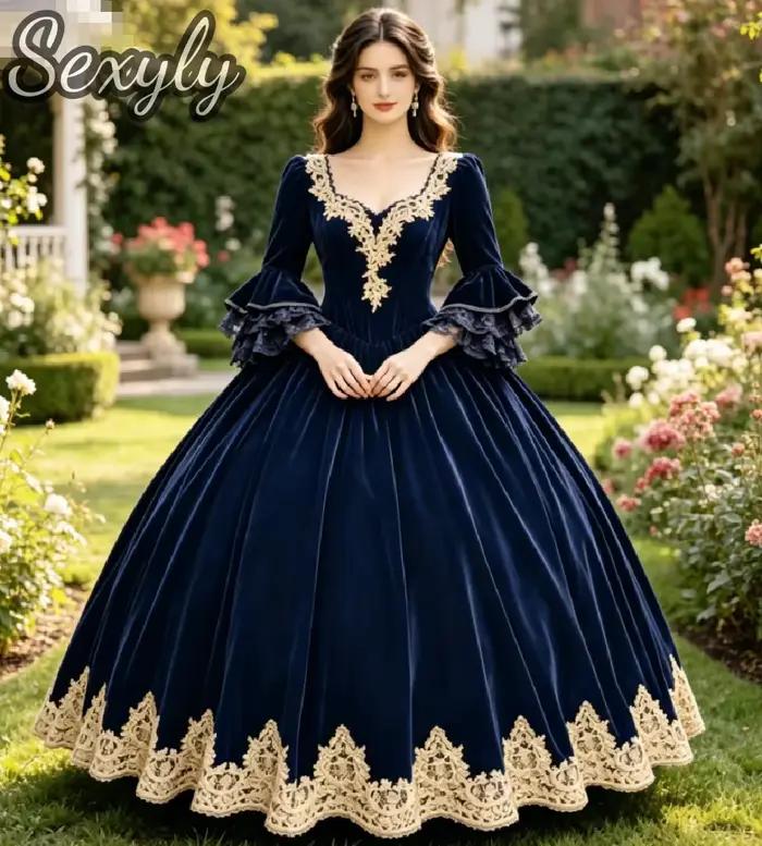 Robes de soirée vintage victoriennes en velours avec manches bouffantes, robes de bal gothiques roco