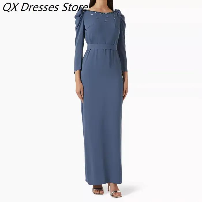 Robes de soirée droites pour femmes, longueur cheville, col rond, manches longues, robes de bal simp