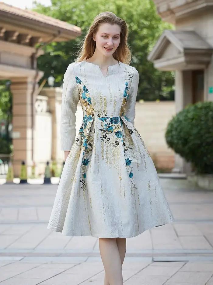 DEVCHATA femmes élégantes robe Jacquard nouveauté vêtements de fête florale mode été soirée mi-molle