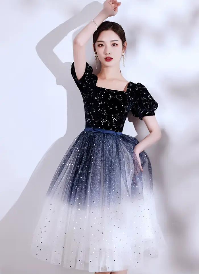 DongCMY-Robe de Bal Courte en Tulle à Paillettes