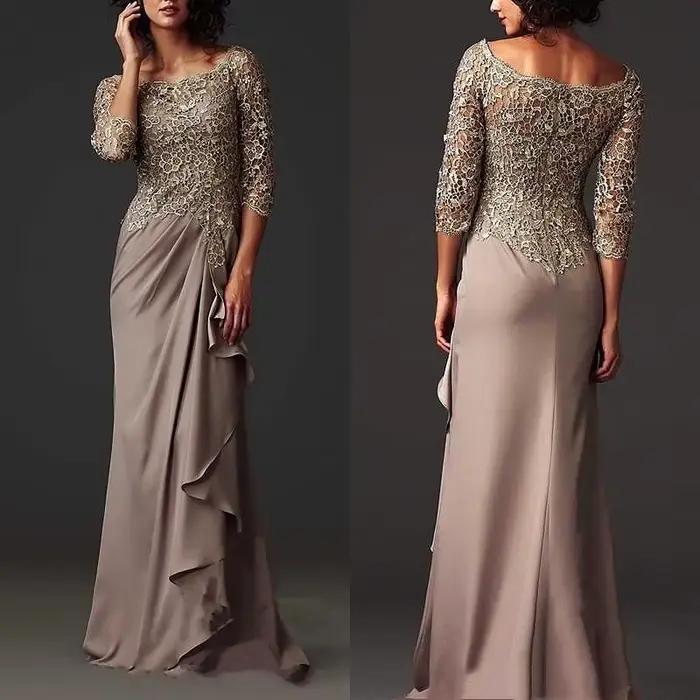 Robe de mère de la mariée en mousseline de soie avec dentelle et broderies florales pour femmes, élégante pour cérémonies de mariage et événements formels