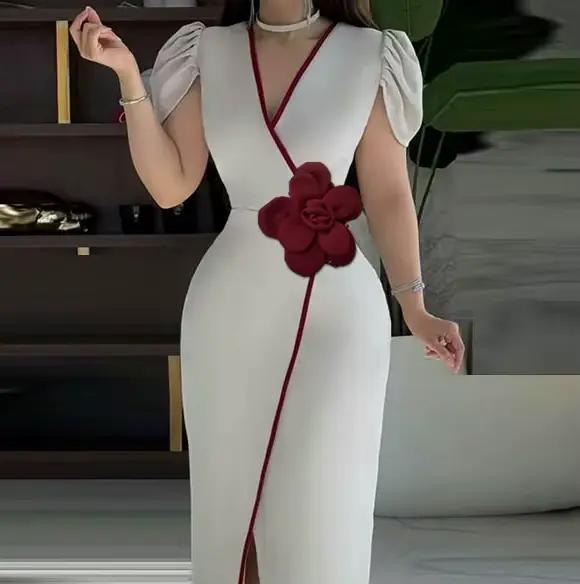 Modigirl élégant soirée Banquet Maxi robe femme 2025 printemps automne nouveau col en v à fleurs Sexy Cocktail longues robes femmes