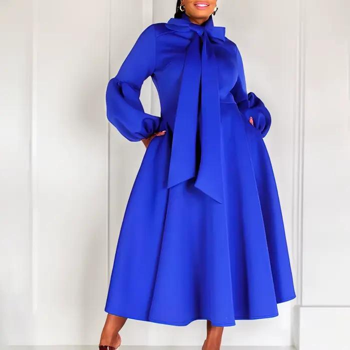 Robes d'église pour femmes noires mode Vintage africaine nœud cou robe de soirée formelle dames élégante balançoire