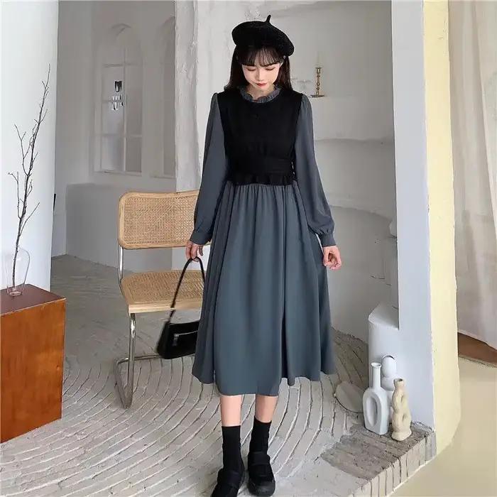 Robe kaki à manches longues pour femmes