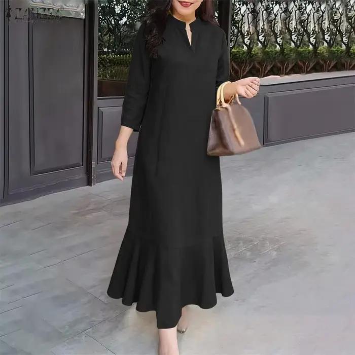 ZANZEA Robe longue élégante unie pour femme