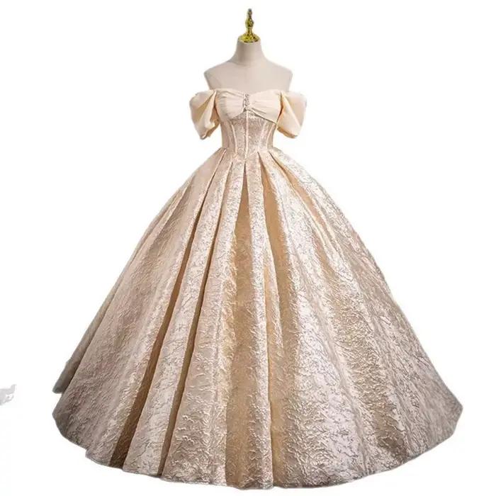 Robe de bal de fiançailles française champagne sans manche pour femmes, silhouette une épaule, pour cérémonies de mariage et occasions spéciales
