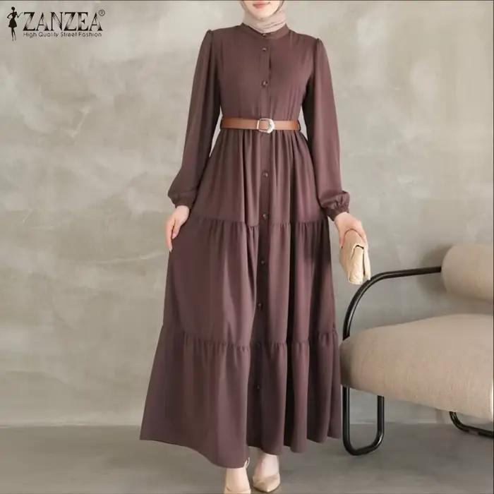 ZANZEA femmes automne robes 2025 mode musulmane Abaya Robe col rond à manches longues