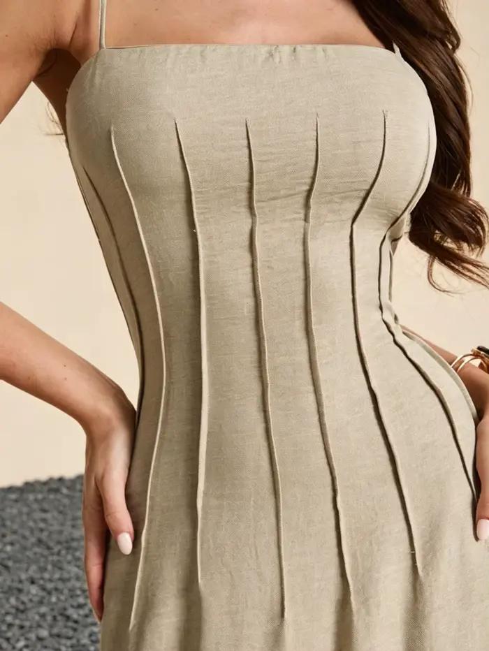 Robe longue d'été sans manches en polyester drapée à la française pour femmes, élégante et confortable pour occasions spéciales