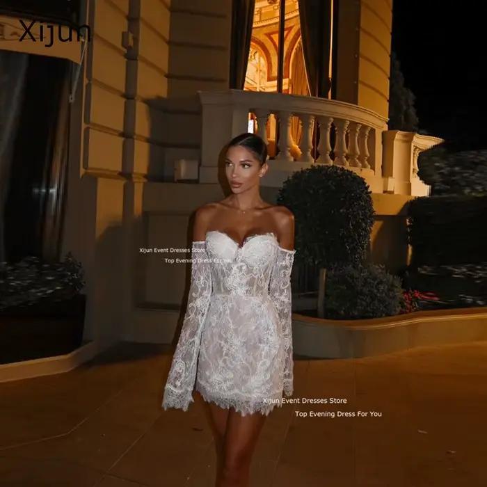 Xijun-Robe de Mariée Courte en Dentelle à Manches en Cœur