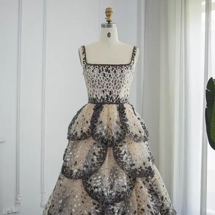 Sharon Said luxe dubaï robes de soirée 2026 volants à plusieurs niveaux paillettes scintillantes pour robe