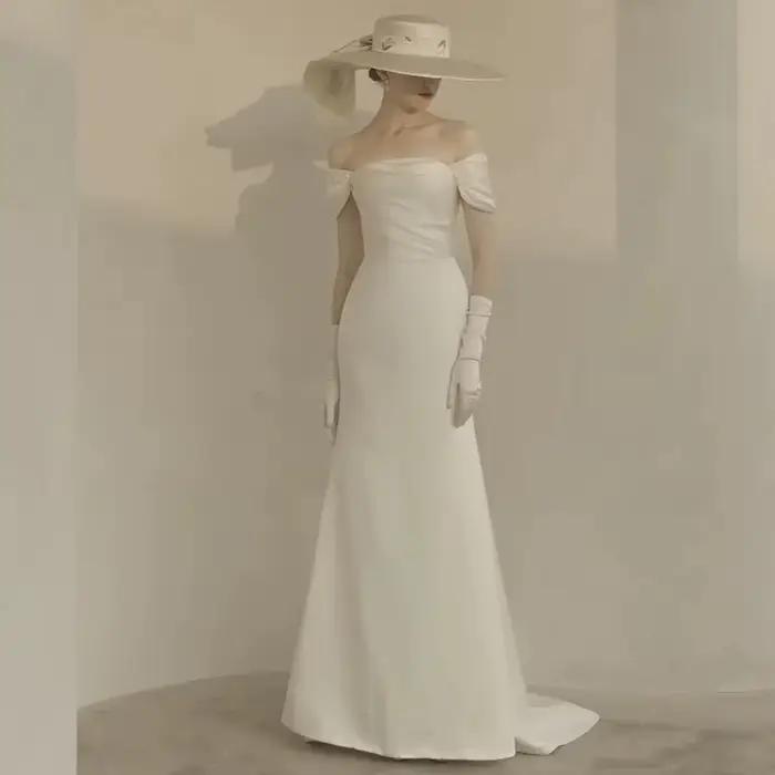 Robe de mariée simple et élégante avec petite traîne, tenue de soirée formelle, vintage, française, personnalisée, nouvelle collection pour femmes occasions spéciales