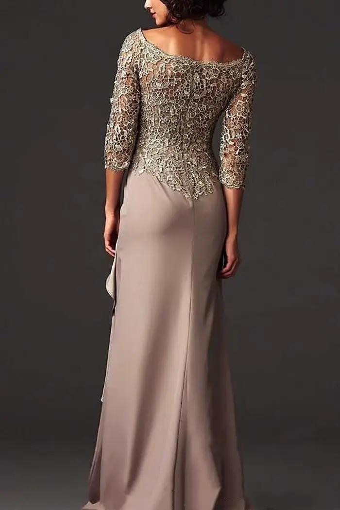 Robe de mère de la mariée en mousseline de soie avec dentelle et broderies florales pour femmes, élégante pour cérémonies de mariage et événements formels