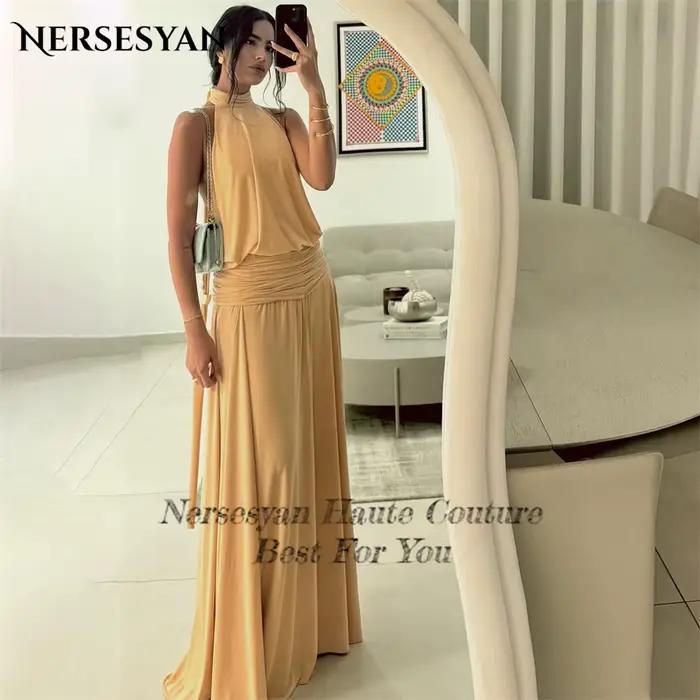 Nersesyan Champagne robes de soirée élégantes licou plis une ligne robe