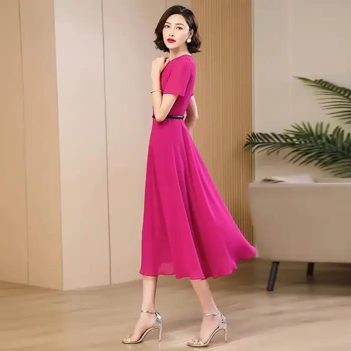 Robe longue en mousseline de soie pour femme