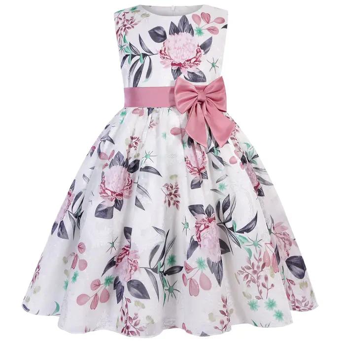 Robe de demoiselle d'honneur pour filles avec décoration en nœud
