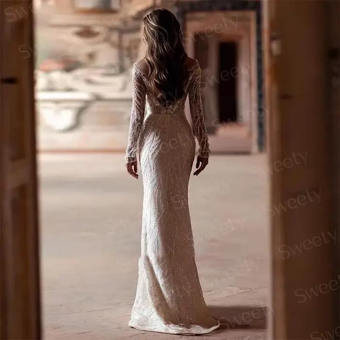 Robe de Mariée de Luxe en Dentelle avec Traîne Amovible