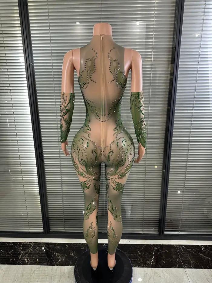 Combinaison Chic en Maille Transparente pour Femme Style Sexy et Club Pantalon Crayon Col Montant Tenue de Soirée et de Club Occasionnels