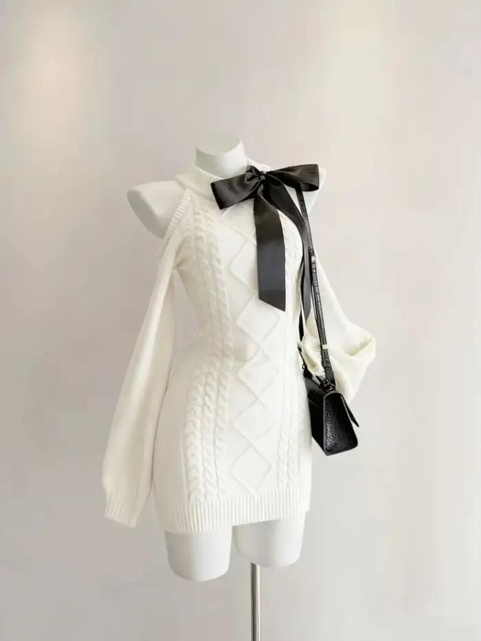 Kawaii – robe pull à épaules dénudées pour femme