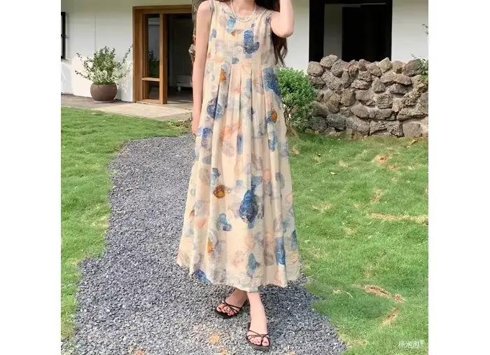 Robe débardeur longue style rétro artistique élégant pour femmes junior printemps été bywindto ocassions spéciales confortable et élégante