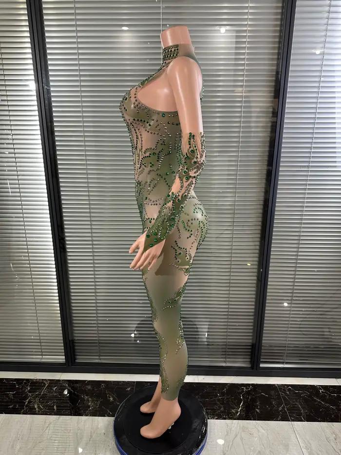 Combinaison Chic en Maille Transparente pour Femme Style Sexy et Club Pantalon Crayon Col Montant Tenue de Soirée et de Club Occasionnels