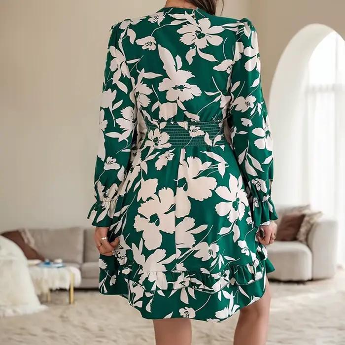 Robe trapèze décontractée à manches cloche florales