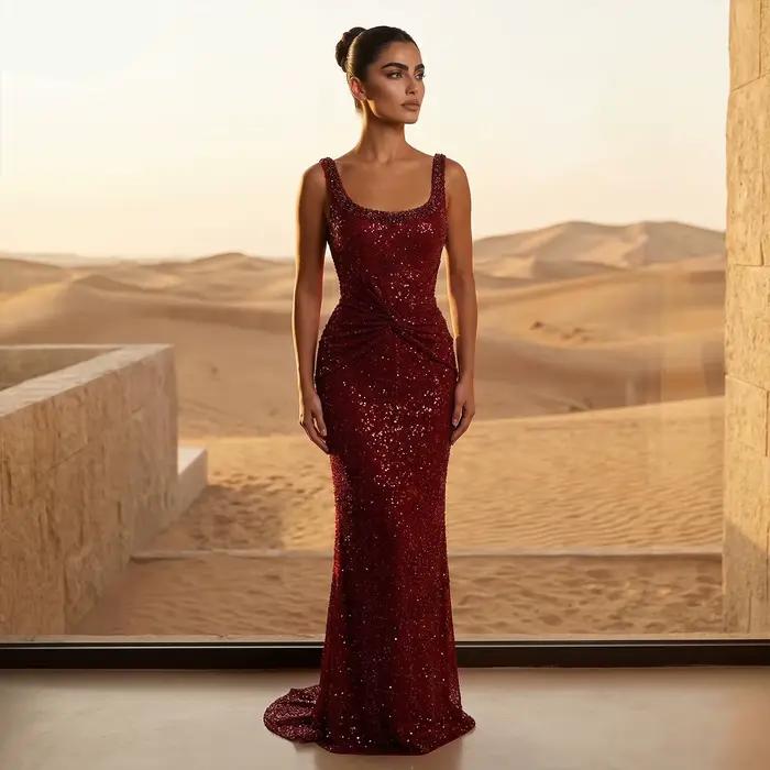 Robe de soirée sirène Sharon Said de luxe rouge bordeaux à col carré