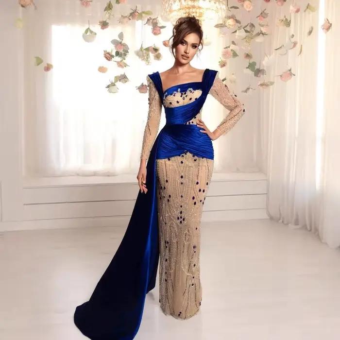 Robe de soirée sirène en velours bleu Royal