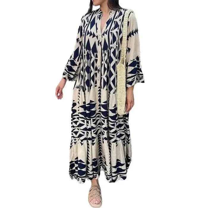 Robe longue plissée à manches longues pour femmes