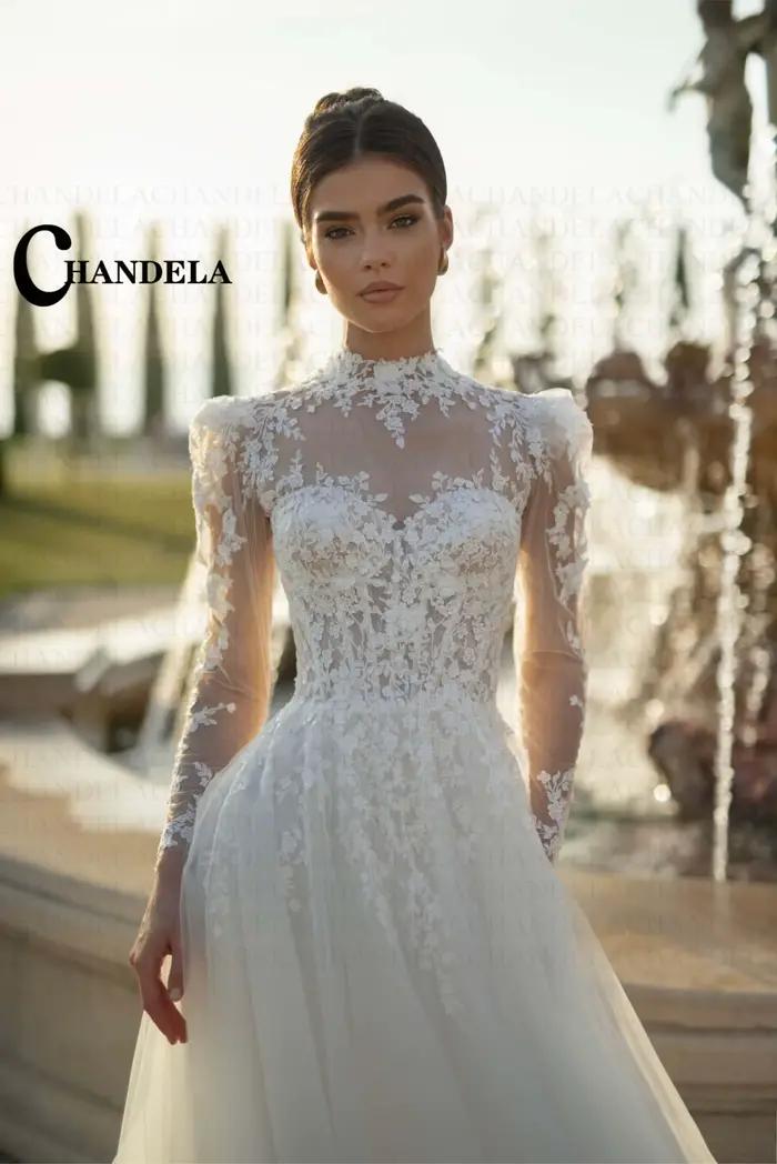 CHANDELA Robe de mariée élégante à col montant pour la mariée