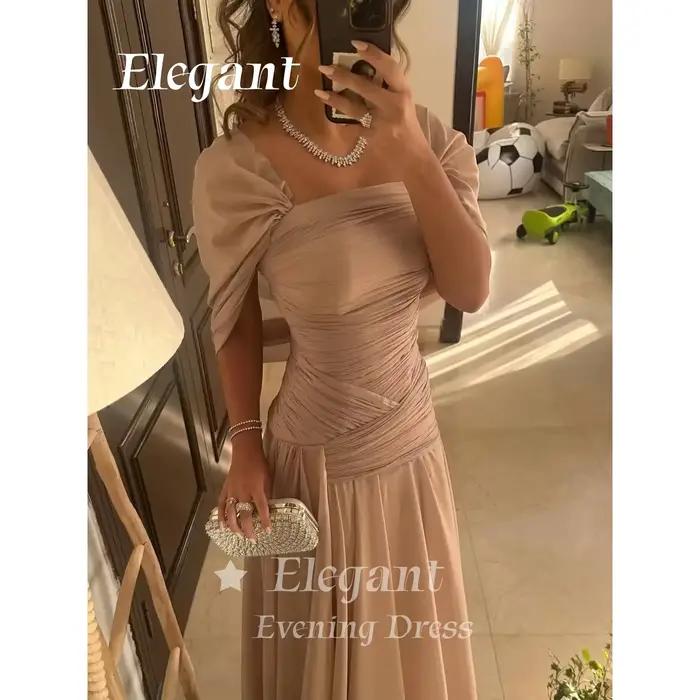 Robe de soirée formelle arabe modeste en mousseline de soie brillante froissée