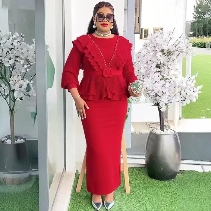 Robe de soirée élégante en polyester avec diamants pour femmes, style africain, mi-mollet, pour mariage, anniversaire et autres occasions spéciales