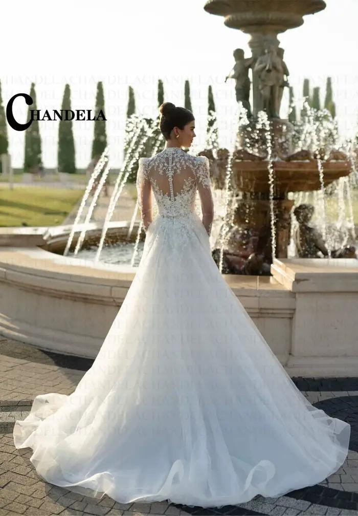 CHANDELA Robe de mariée élégante à col montant pour la mariée